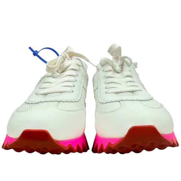 Christian Louboutin Loubishark Leather Lace Up Sneakers White Pink Size 40 - Picture 4 of 8